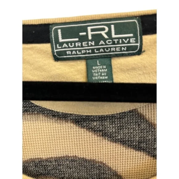 L-RL Lauren Active Ralph Lauren Black Brown 3/4 Sleeve Henley Top Size Large - Picture 3 of 4